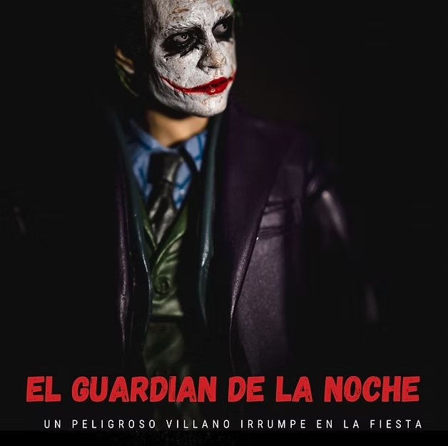 El Guardian de la Noche movie poster with man in joker makeup and suit